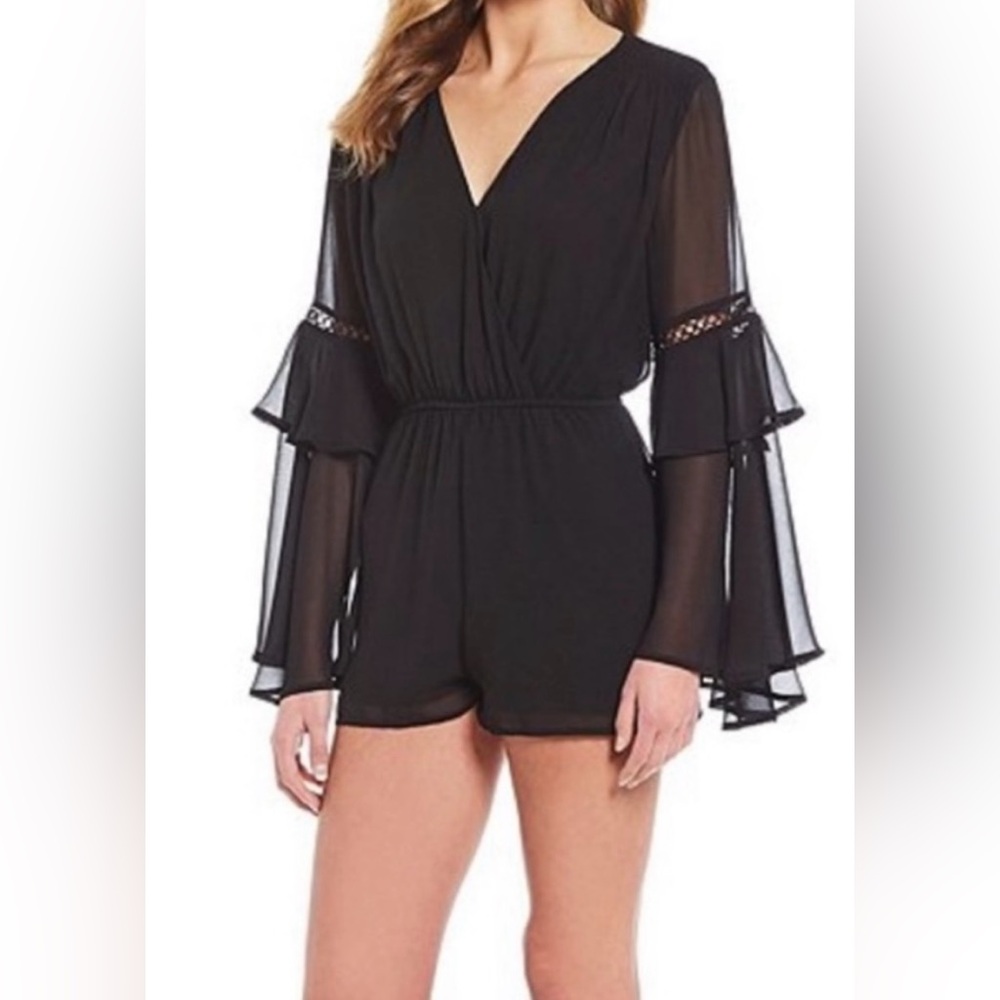 Gianni Bini Black Romper with Sheer Bell Sleeves Small